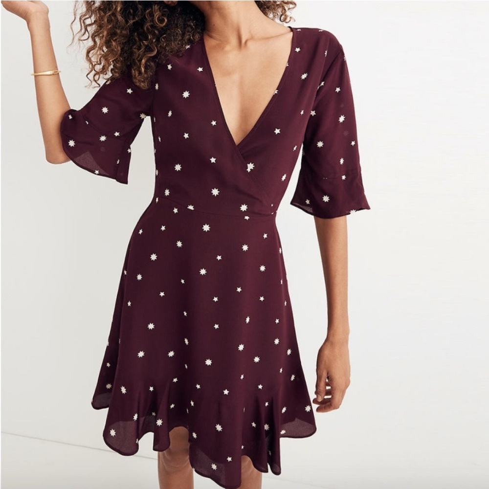 Madewell Fluttered Hem Silk Dress, Star Print
